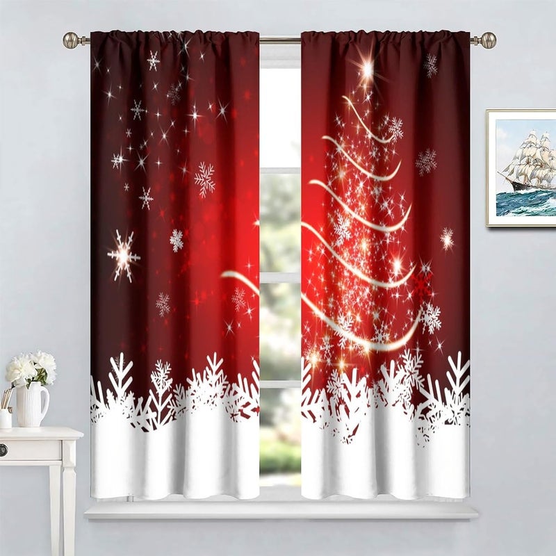 YCness Merry Christmas Curtains, Merry Xmas Tree Glitter Snowflake Window Treatments for Living Room Bedroom Kitchen Holiday Party Decor,Red Burgundy New Year Drapes 2 Panel Sets,42x54 Inch - Image 4